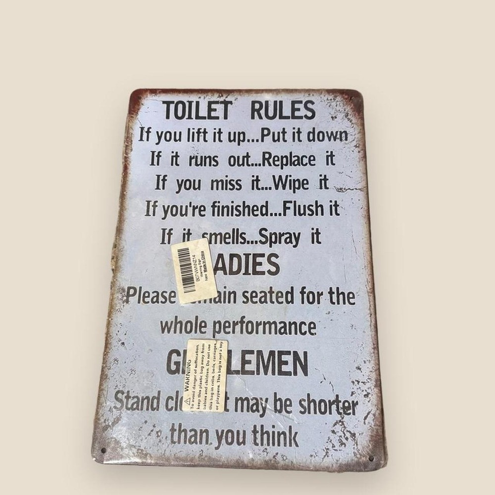Funny Toilet Rules Metal Sign Rustic Bathroom Wall Decor Retro Farmhouse Blue